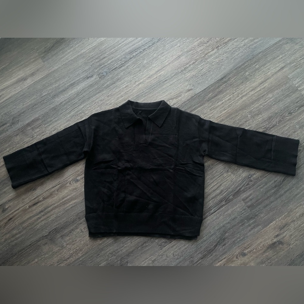 Black Polo Style Cashmere Blend Sweater - Picture 2 of 3